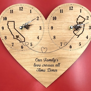 Personalized dual time zone clock, Personalized time zone clock, custom 2 time zone clock, home decor, wall hanging, laser engraved clock,