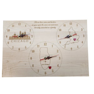Personalized triple time zone clock, Personalized time zone clock, custom 3 time zone clock, home decor, wall hanging, laser engraved clock,