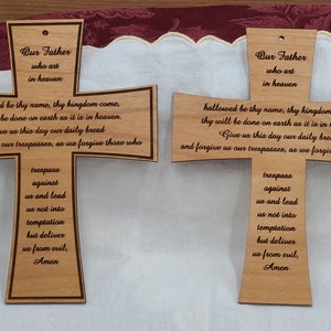 Laser Engraved Wooden Cross: The Lord&#39;s Prayer, Religious Home Decor