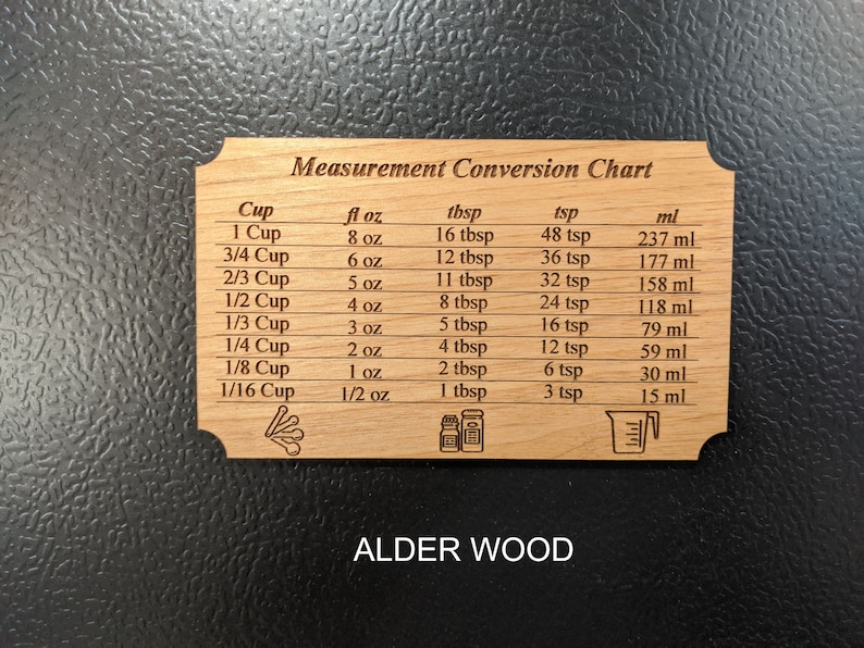 Personalized Kitchen equivalent chart, baking gift, measuring cups, measuring spoons, cooking, laser engraved, Refrigerator magnets 