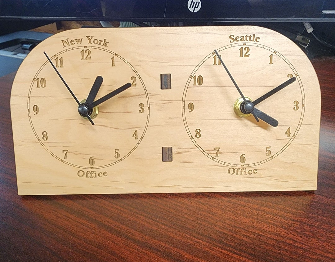 Personalized Desktop Clock, Personalized Dual Time Zone Clock, Custom 2