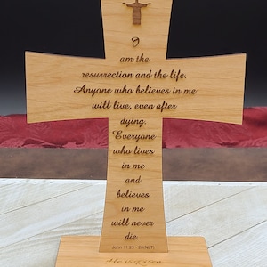 Wooden Resurrection crucifix, wooden cross, Easter gift, Religious gift, Custom wood cross, laser engraved cross, laser cut cross, Catholic