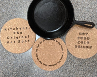 Personalized Laser Engraved Cork Trivet: Funny Kitchen Sayings-sustainable materials