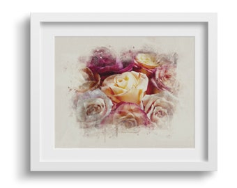 ROSES Watercolor, Flowers, Bouquets, Rose Wall Art, Decor, Digital Download, Instant Download, Roses Printable, Square & Horizontal Formats