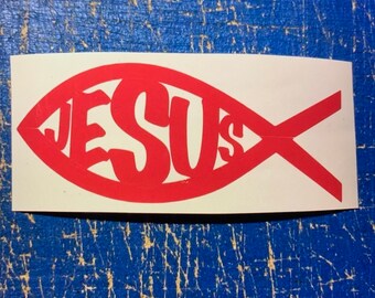 Jesus Fish car decal sticker, God Christian religious, laptop, phone, tablet, suv