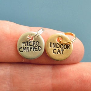 Microchipped Tag, Indoor Cat Tag, Small Pet Tag, Micro Chipped, Cat Collar Add On, Cat Charm, Cat ID Tag,Personalized Pet Tag, Cat Pendant