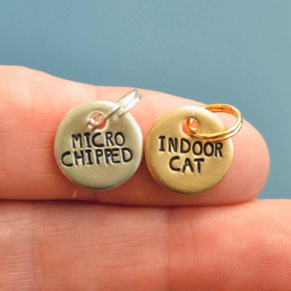 Microchipped Tag, Indoor Cat Tag, Small Pet Tag, Micro Chipped, Cat Collar Add On, Cat Charm, Cat ID Tag,Personalized Pet Tag, Cat Pendant