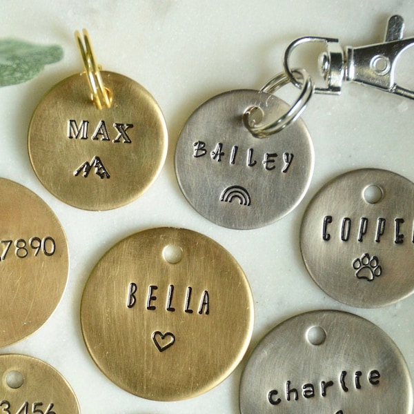 Dog ID Tag, Dog Tag, Pet Tag, Dog Name Tag, Puppy Tag, Personalized Pet Tag, Small Dog Tag, Cat Tag, Dog Pendant, Dog Charm,Hand Stamped Tag