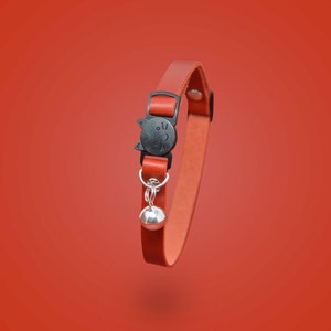 Red Cat Collar, Adjustable Breakaway Collar With Optional Bell, Kitten Collar, Quick Release, Leather Collar, Safety Collar, Personalized