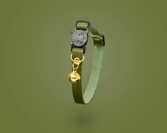 Green Cat Collar, Adjustable Breakaway With Optional Bell, Kitten Collar, Quick Release Collar, Leather Collar, Safety Collar, Personalized