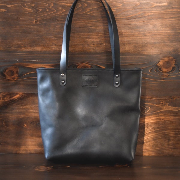 Black Shoulder Bag With Interior Pocket & Magnetic Snap Closure, Womens Tote Bag, Leather Tote Bag, Leather Market Bag, Leather Shopping Bag