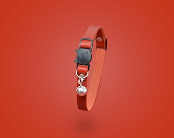 Red Cat Collar, Adjustable Breakaway Collar With Optional Bell, Kitten Collar, Quick Release, Leather Collar, Safety Collar, Personalized