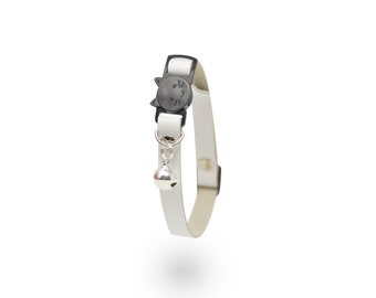 Weißes Katzenhalsband, verstellbarer Ausreißer mit optionaler Glocke, Kätzchenhalsband, Schnellverschlusshalsband, Lederhalsband, Sicherheitshalsband, personalisiert