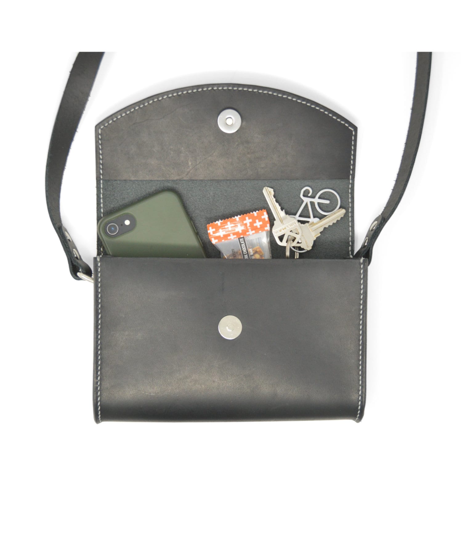 Black Crossbody Bag With Snap Closure, Womens Bag, Leather