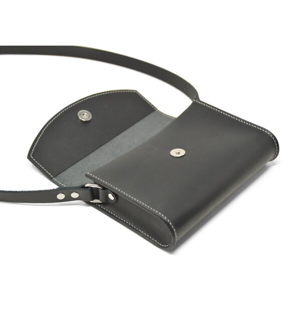 Black Crossbody Bag With Snap Closure, Womens Bag, Leather