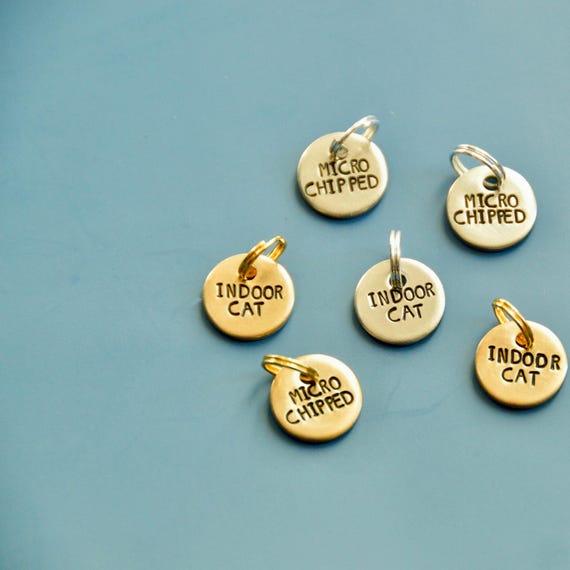 Microchipped Tag, Indoor Cat Tag, Small Pet Tag, Micro Chipped, Cat Collar Add On, Cat Charm, Cat ID Tag,Personalized Pet Tag, Cat Pendant