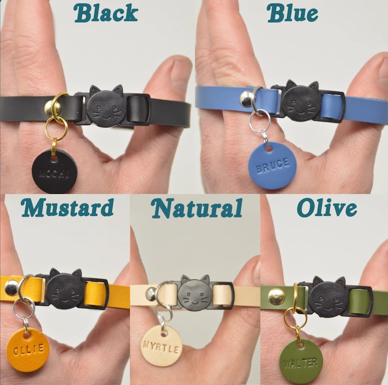 Cat Collar Personalized, Cat Tag Personalized, Leather Cat Collar, Kitten Collar, Safety Collar, Small Pet Tag, Cat Tag,Breakaway Cat Collar image 4