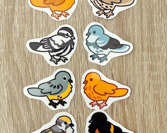 LOT D'AUTOCOLLANTS - Parulines (8 mini-oiseaux) - Wilson, Ovenbird, noir + blanc, bleu azur, Kirtland, jaune, châtain, rougequeue