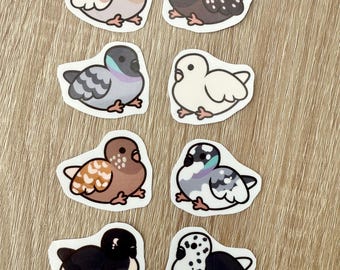PACK D'AUTOCOLLANTS - Pigeons (8 mini autocollants en vinyle)