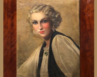 A rare beautiful original antique American 1930s oil on canvas portrait of Old Hollywood actress and screen movie star Lilyan Tashman