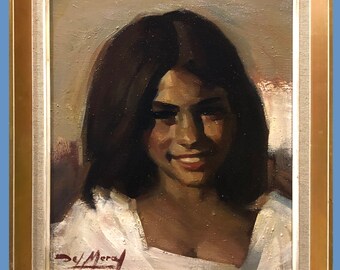 Une magnifique gitane d'Andalousie encadrée, portrait original à l'huile sur toile des années 1950 par le maître espagnol Miguel del Moral (1917-1984)