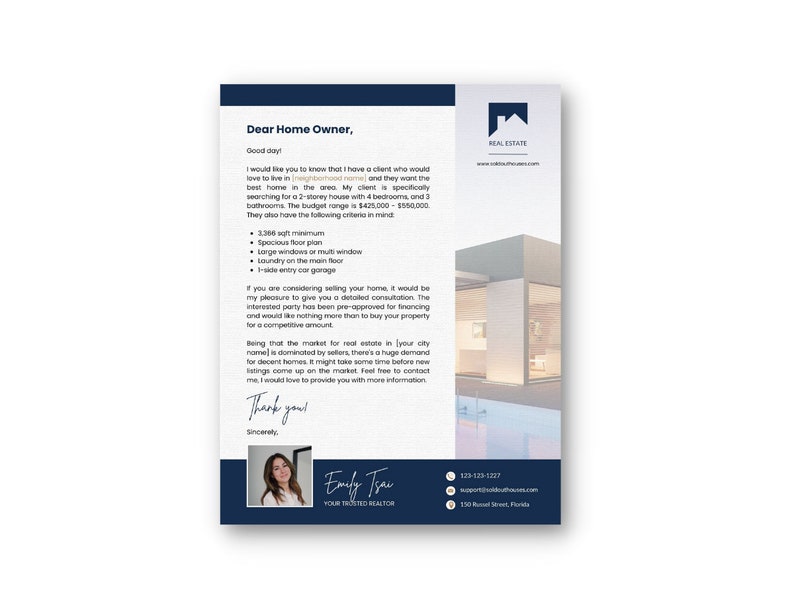 Realtor Prospecting Letter Template, Real Estate Agent Prospecting