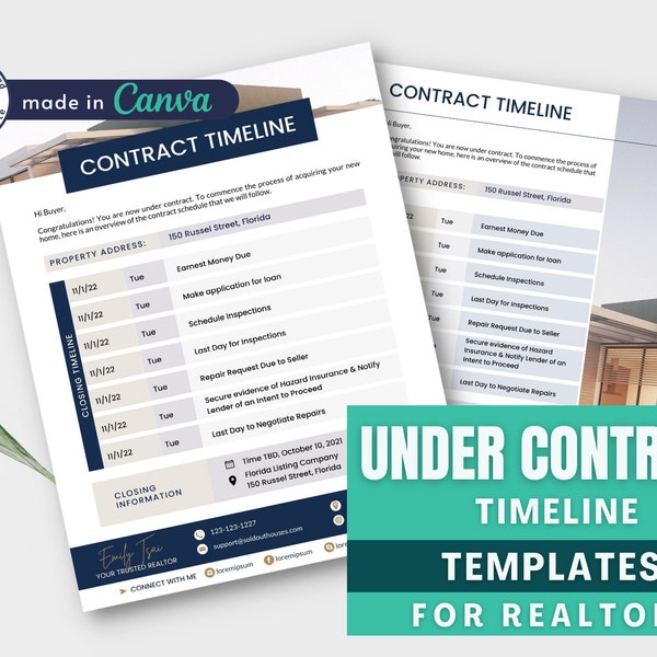 Under Contract Timeline for Real Estate, Mobile Contract Timeline Template, Realtor Closing Checklist, Home Buyer Guide, Canva Template