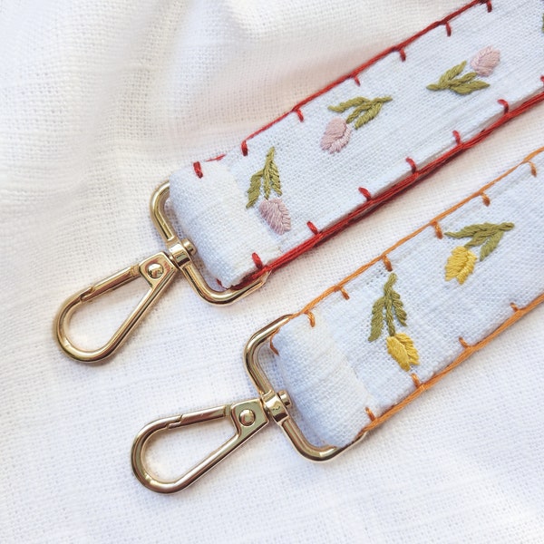 Tulip Embroidered Key Fob, Custom Name Key Chains, Wrist Strap