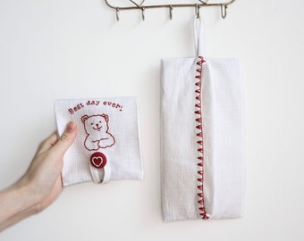 Embroidered  Tissue Case Holder, Eco Pocket tissue, Hung tissue case