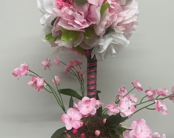 Topiary rosa Traum Wald Inspiration Blumen rosa Arrangement Seidenblumen