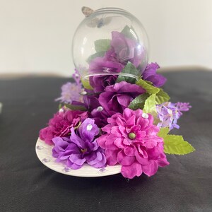 Purple Dream with butterfly in a glass vase cascade purple flowers durable purple flowers centerpiece