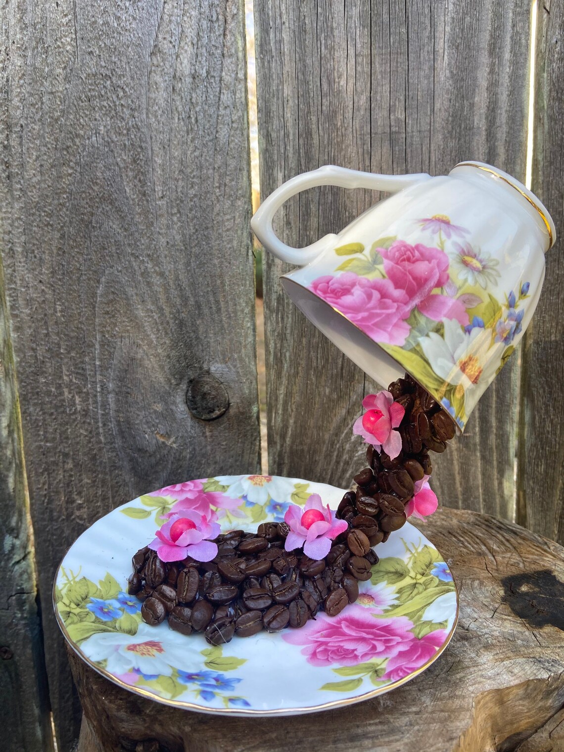 Floating Cup Roses Levitating Cup Coffee Beans Centerpiece Kitchen Coffee Lovers Etsy