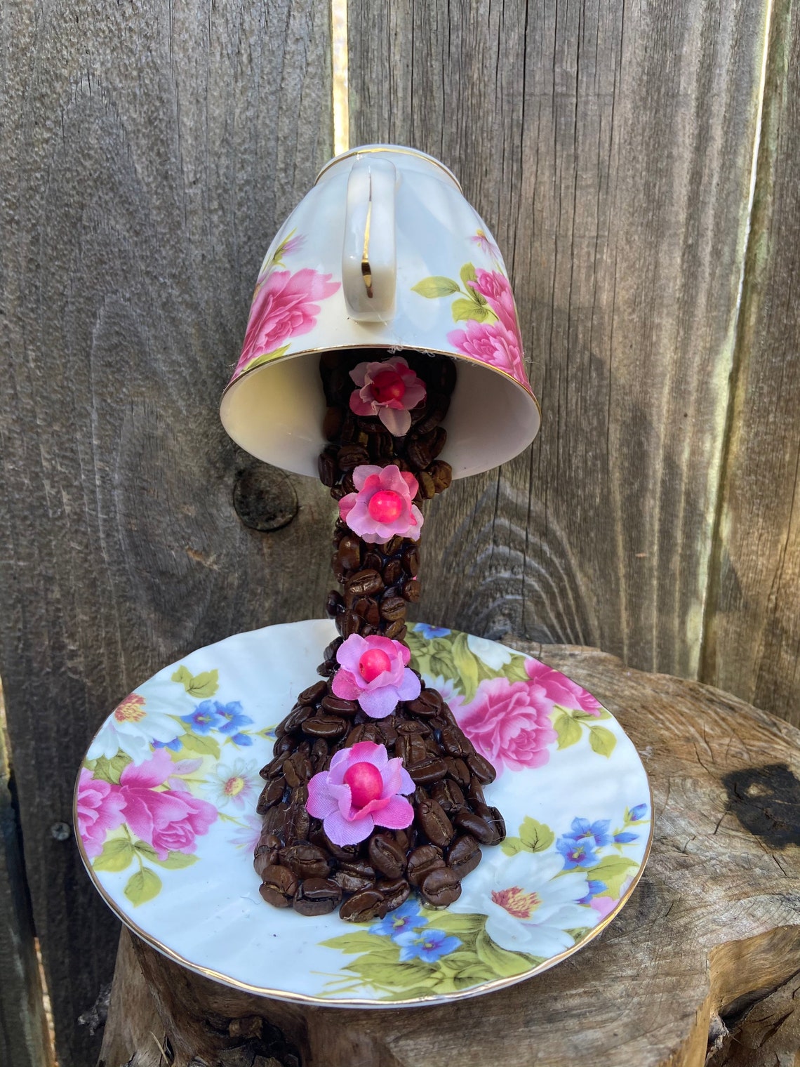 Floating Cup Roses Levitating Cup Coffee Beans Centerpiece Kitchen Coffee Lovers Etsy