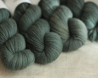 Into the Woods - Hand dyed yarn - fingering/sock BFL blue faced leicester non superwash untreated - deep forest green tonal