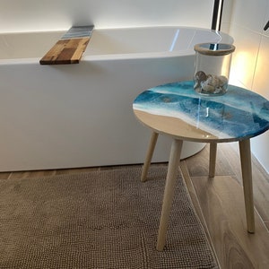 Resin Ocean Side Table in Wood with Glow in the Dark Resin image 1