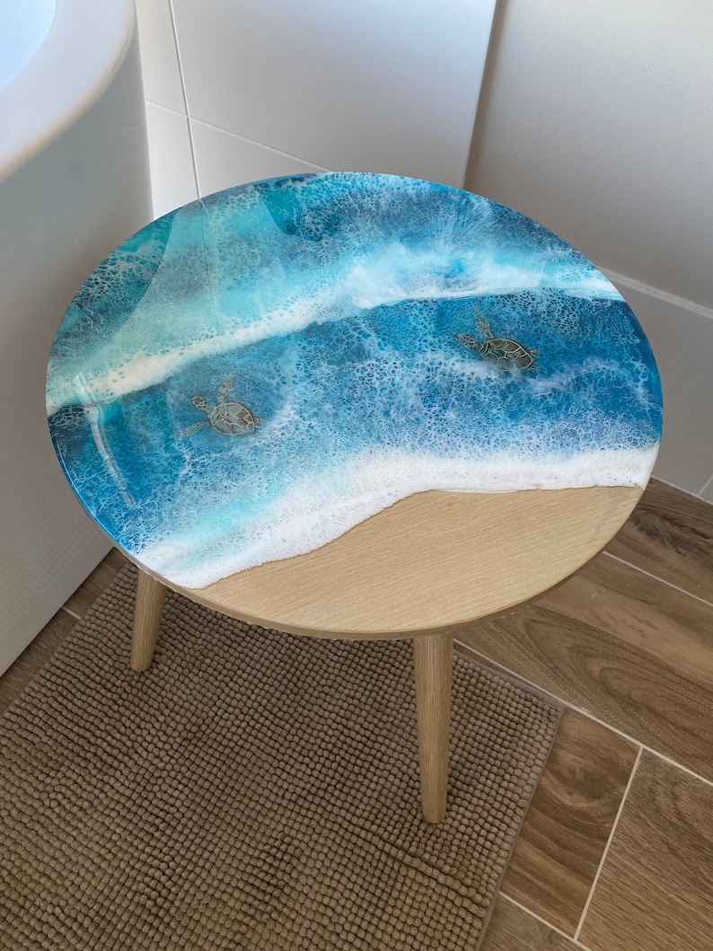 Resin Ocean Side Table in Wood with Glow in the Dark Resin image 5
