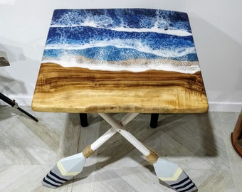 Ocean Resin Lamp Table on Camphor Laurel without Legs