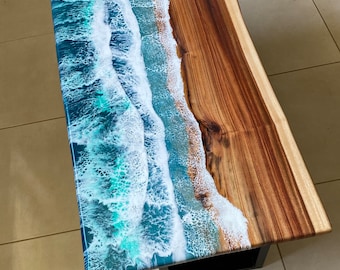 Oversized Ocean Resin Table on Camphor Laurel with Legs