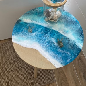 Resin Ocean Side Table in Wood with Glow in the Dark Resin image 4