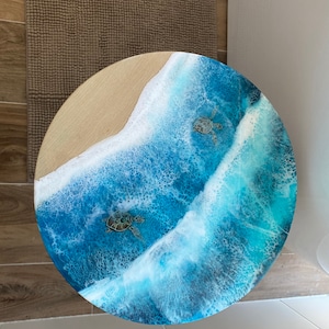 Resin Ocean Side Table in Wood with Glow in the Dark Resin image 8