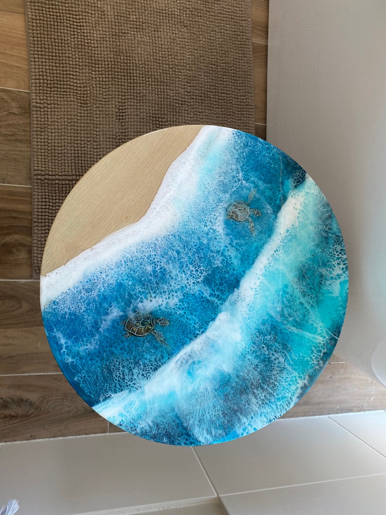 Resin Ocean Side Table in Wood with Glow in the Dark Resin image 8