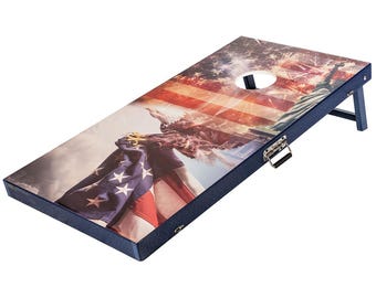 Patriotic Poly Lumber Corn Hole Set - Regulation Size with 8 Bean Bags - Lock & Carry Design - Made in USA