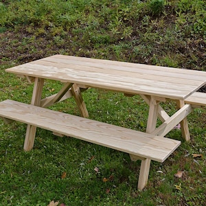 66" Treated Pine Economy Picnic Table with Attached Benches - A-Frame Design - Budget Outdoor Dining - Made in USA