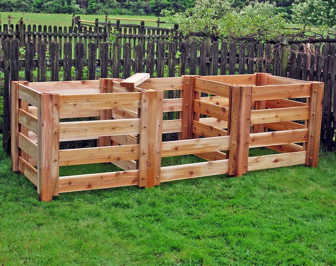 Red Cedar 3-Compartment Compost Bin: Handmade Farmhouse Composting System