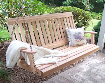 Red Cedar English Garden Porch Swing - 2ft to 6ft - Traditional Design with Chains - Made in USA