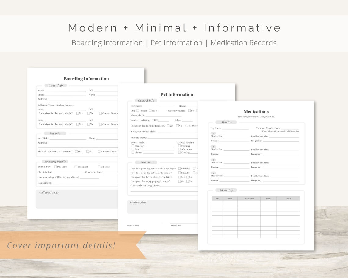 Dog Boarding Forms Printable PDF Pet Boarding Bundle Pet Care Service