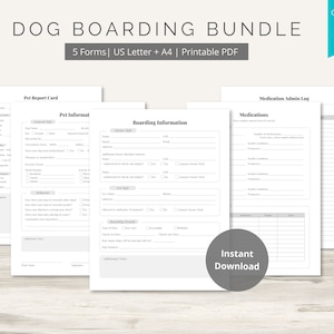 Boarding Forms Druckbare PDF | Haustier Boarding Bundle | Haustier Pflege Service Vorlage - Digital Download | Bearbeitbar mit Canva - US Letter, A4