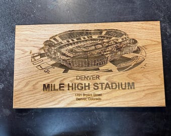 Laser Engraved Mile High Stadium Oak Plaque | Denver Broncos Wall Art