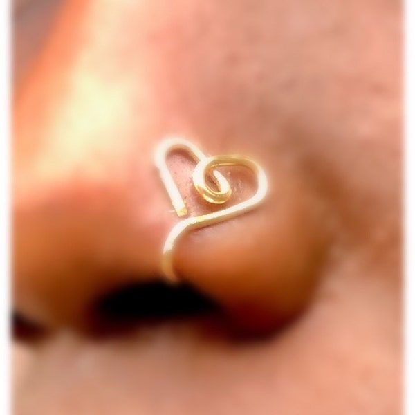 Love Cuff ~ Gold Wire Heart Nose Cuff - No piercing