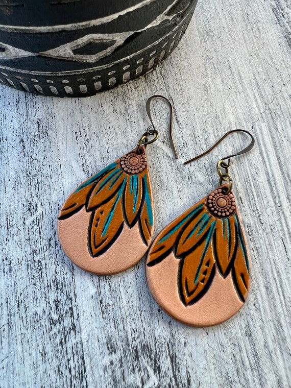 Sunflower leather earrings deals